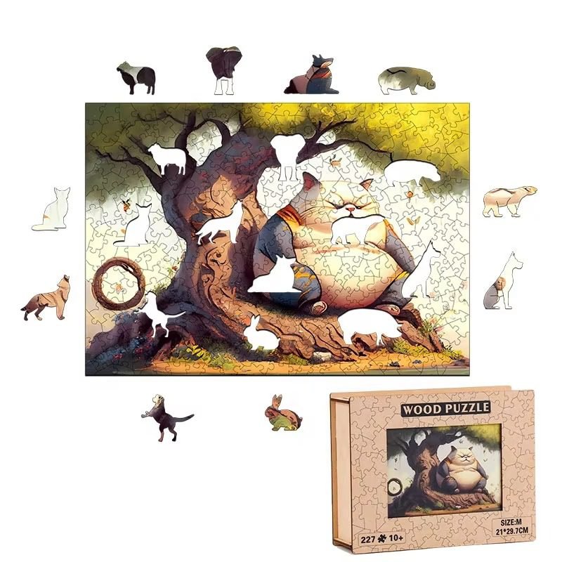 Custom wooden jigsaw puzzle with animal-shaped pieces, premium irregular puzzle for OEM branding and gift markets