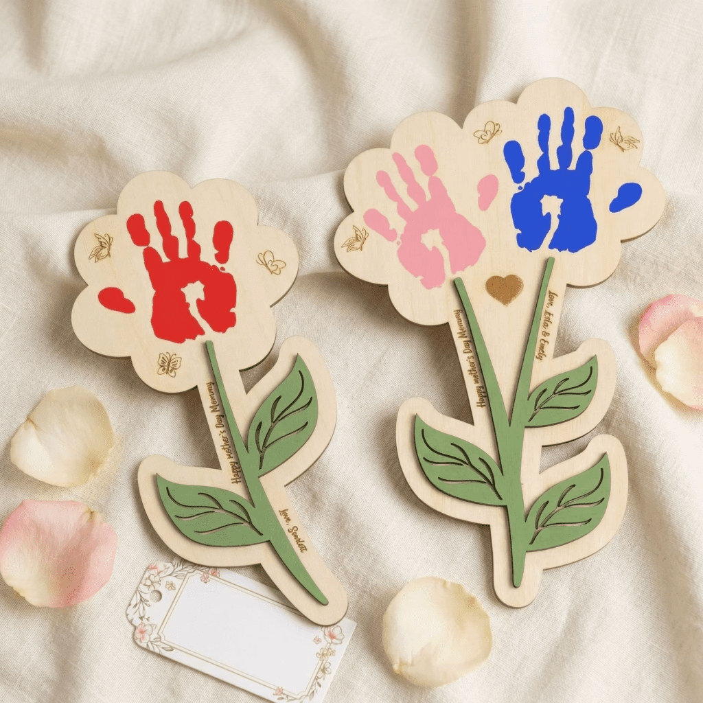 Wooden handprint flower plaque DIY kit for kids Mother’s Day gift and personalized family keepsake