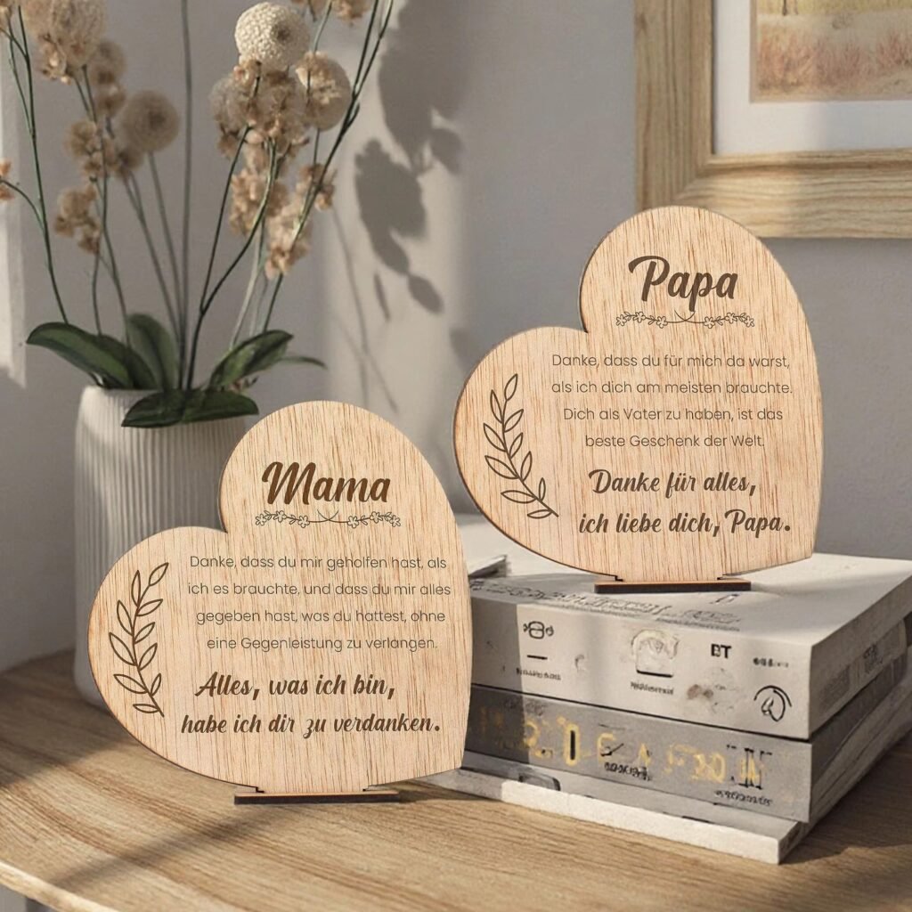 wooden heart plaque with engraved message, personalized gift for mom and dad, laser engraved wooden keepsake decor