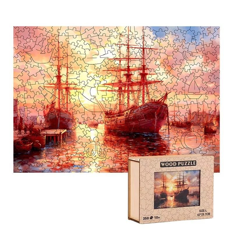 Custom wooden jigsaw puzzle with ship artwork for premium gift markets and OEM puzzle projects