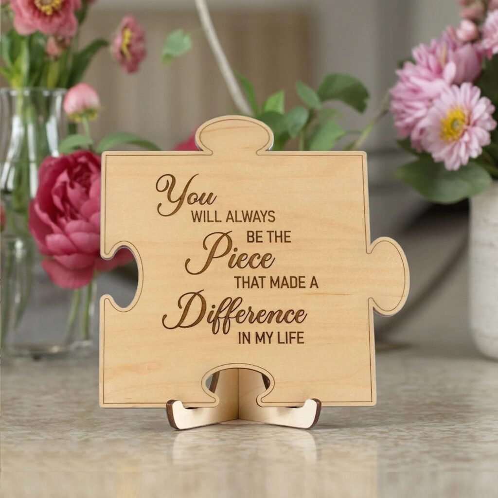 Custom wooden puzzle plaque with laser engraved inspirational message for Mother’s Day gift and keepsake