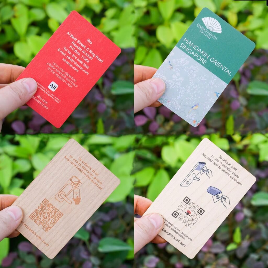 Eco-friendly wooden RFID hotel key card with NFC chip for custom hotel room access control