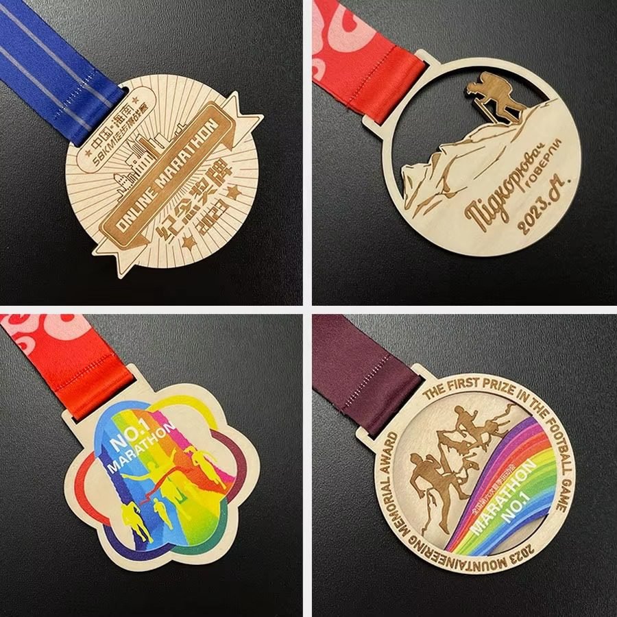 Custom hollow wooden medal with laser cut design for sports events races and eco-friendly awards