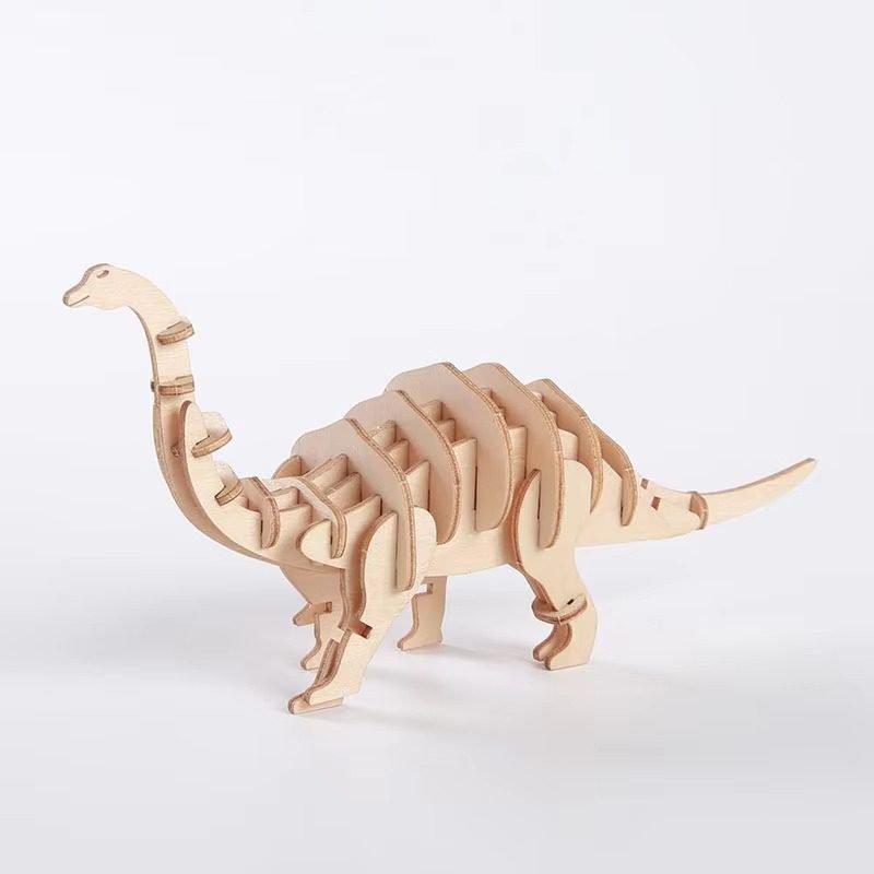 Wooden 3D Brachiosaurus dinosaur puzzle model kit for DIY assembly, eco-friendly educational toy supplier