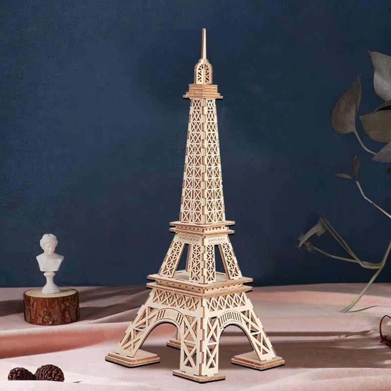 Wooden 3D Eiffel Tower puzzle model kit, DIY architecture toy for souvenir and OEM customization