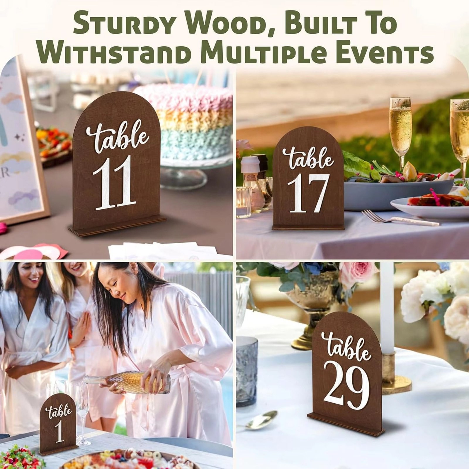 Letreros de mesa en arco de madera cortados con láser para banquete de boda y centros de mesa