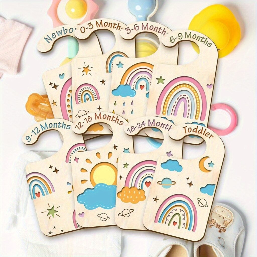 Wooden baby closet dividers with rainbow design