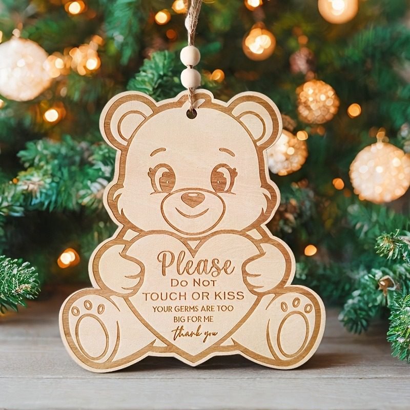 Wooden baby safety hanging sign with teddy bear design for nursery door and baby room decor