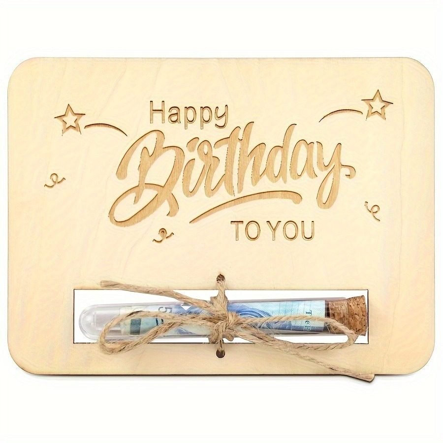 Wooden birthday money gift holder with cash slot