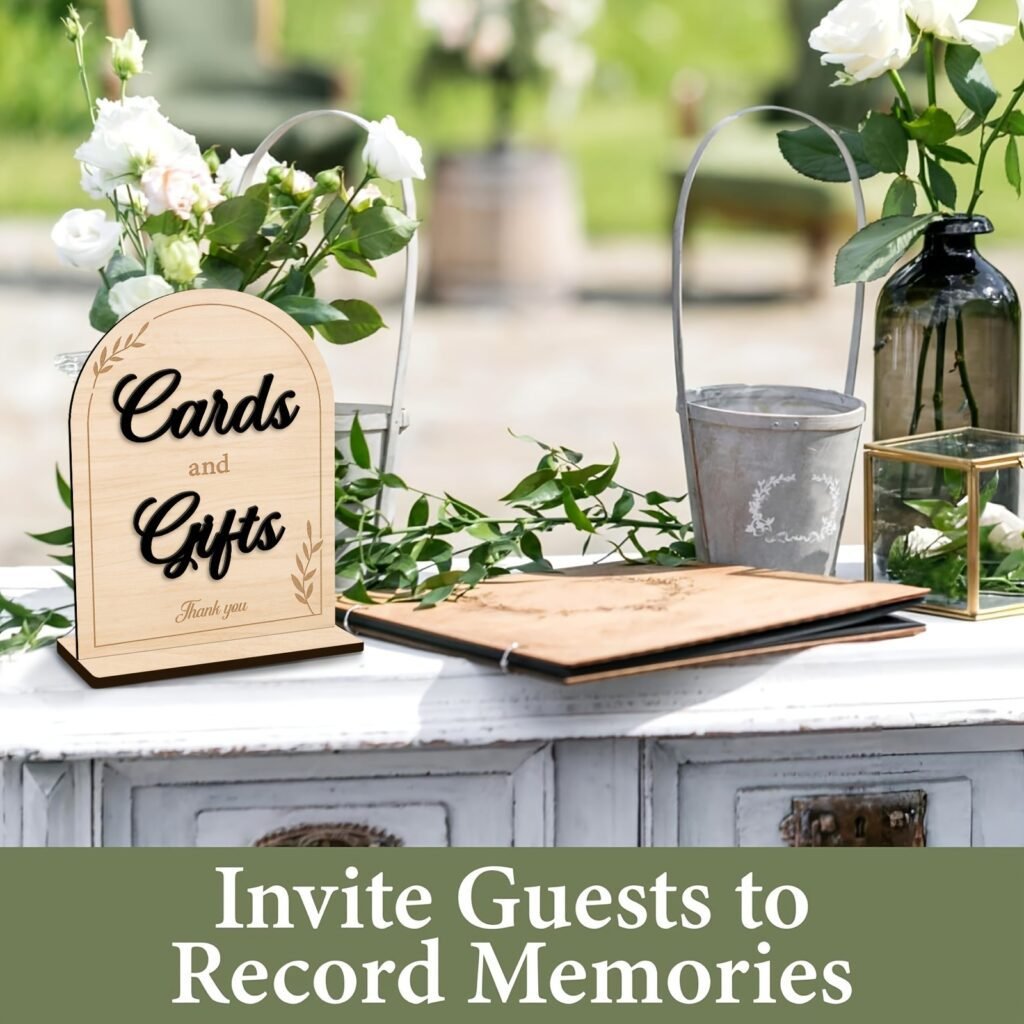Wooden cards and gifts wedding table sign with stand for gift table decor and reception display