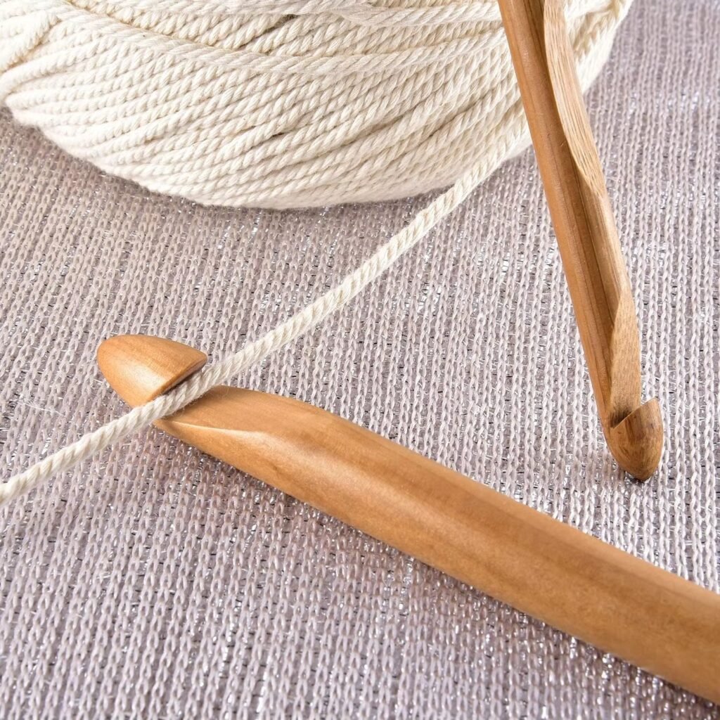 Wooden crochet hooks set for knitting yarn crafts DIY crochet projects and handmade craft supplies