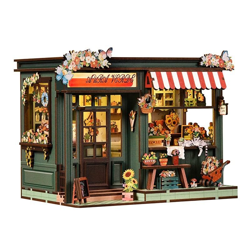 Wooden DIY floral dollhouse model with lights for birthday gifts home decor and relaxing craft projects