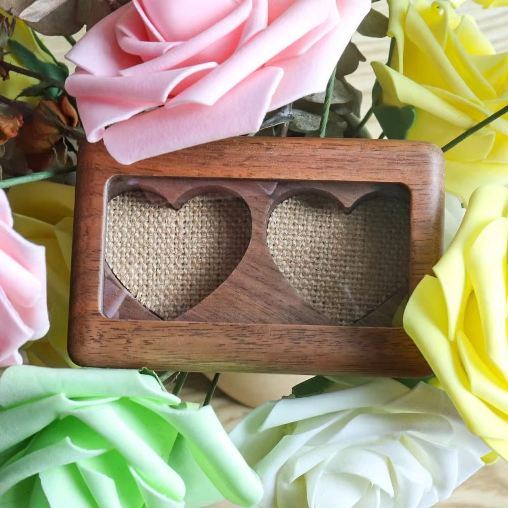 Solid wood multi ring box with linen interior for jewelry display and wedding use