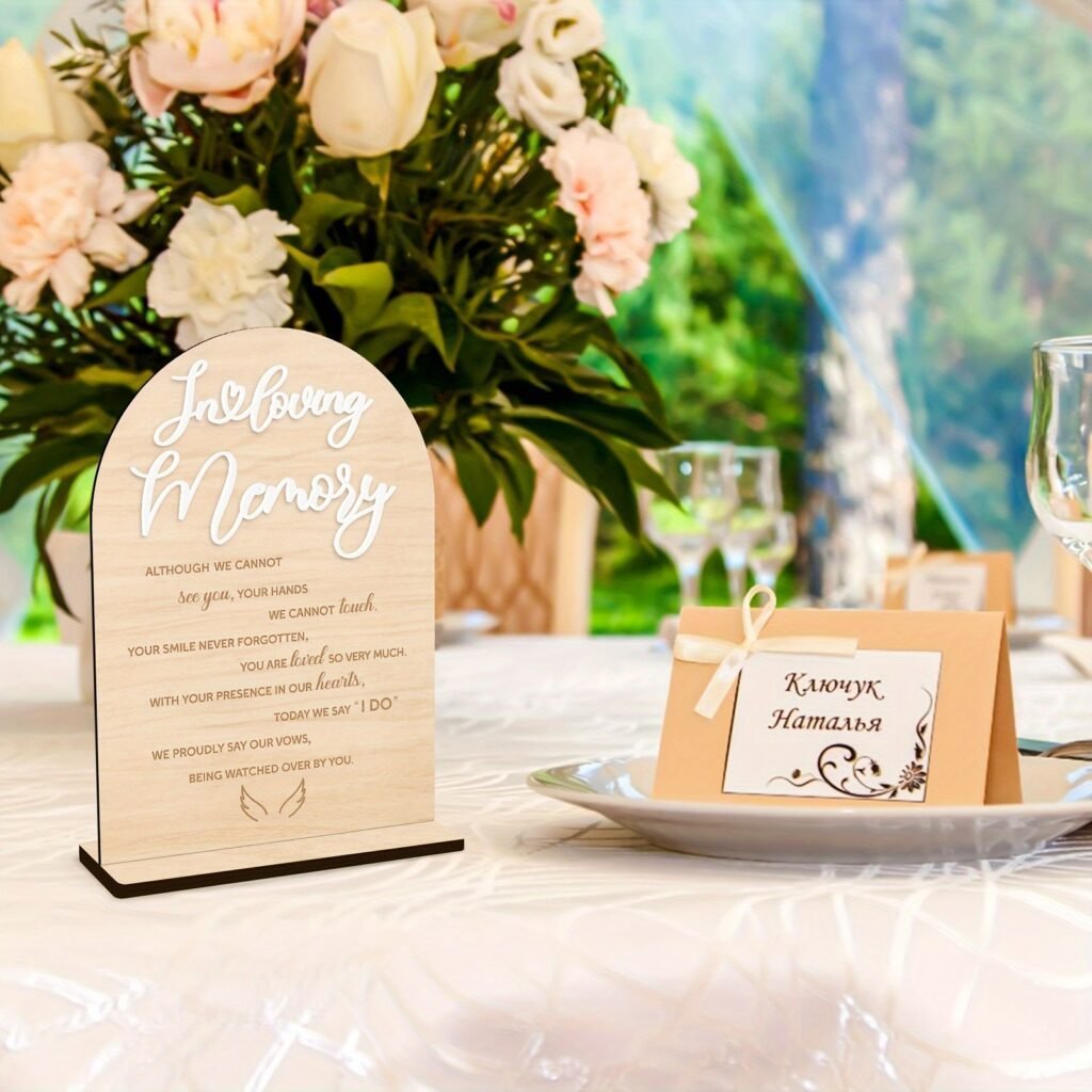 Wooden In Loving Memory wedding memorial sign with stand