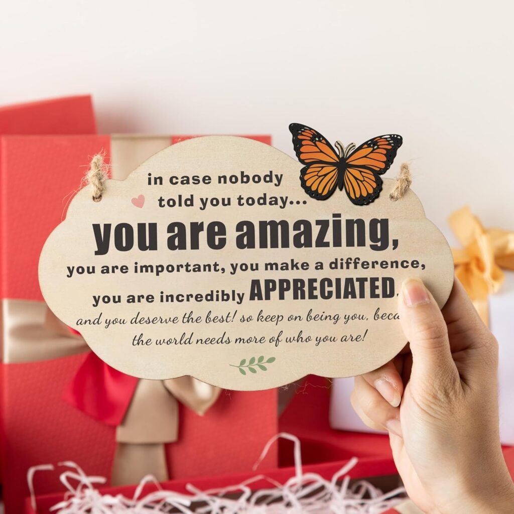 Wooden inspirational hanging sign with butterfly design for positive quote wall decor and home decoration