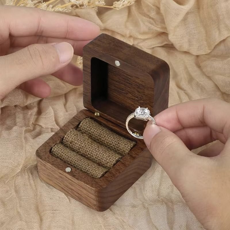 Solid wood multi-ring box with linen interior for luxury jewelry organizer wedding ring display and gift packaging
