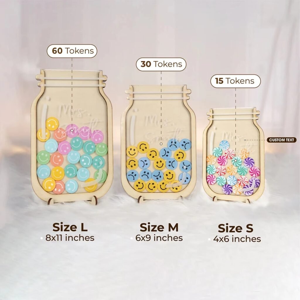 Wooden reward jar token holder with custom sizes