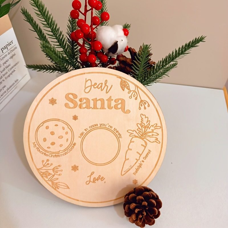 Wooden Santa Christmas treat plate for cookies and milk