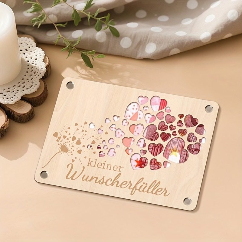 Wooden wish money gift holder with heart cutout design for cash gift presentation and keepsake decor