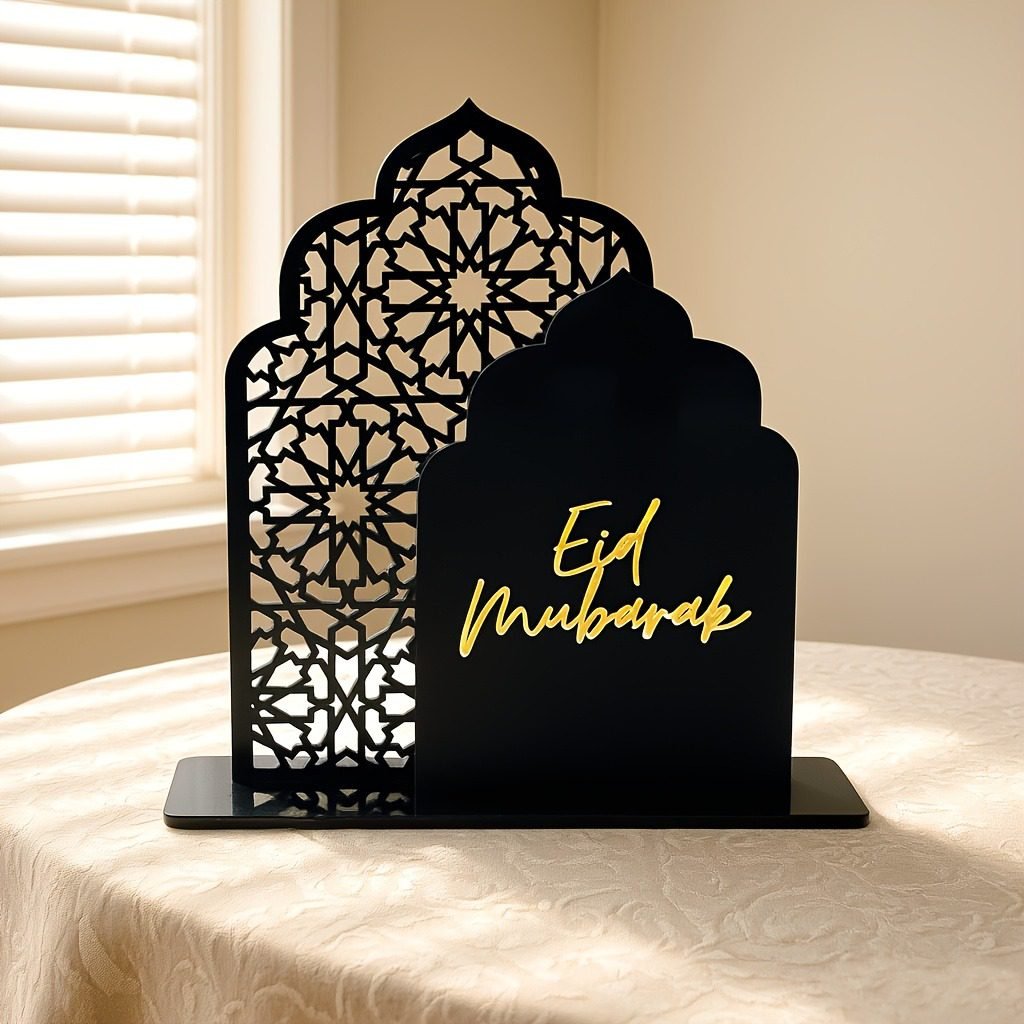 Eid Mubarak acrylic table sign in black and white