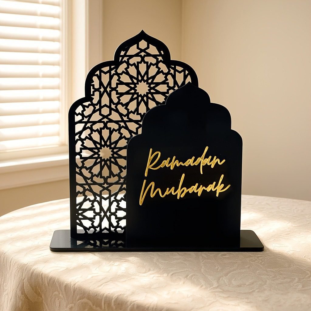 Laser cut Islamic geometric acrylic table sign for Eid