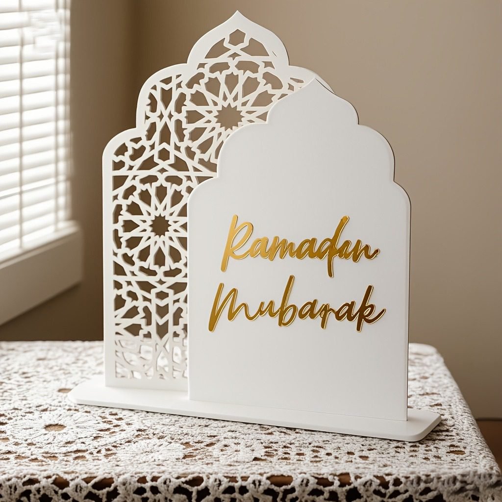 Laser cut Islamic geometric acrylic table sign for Eid