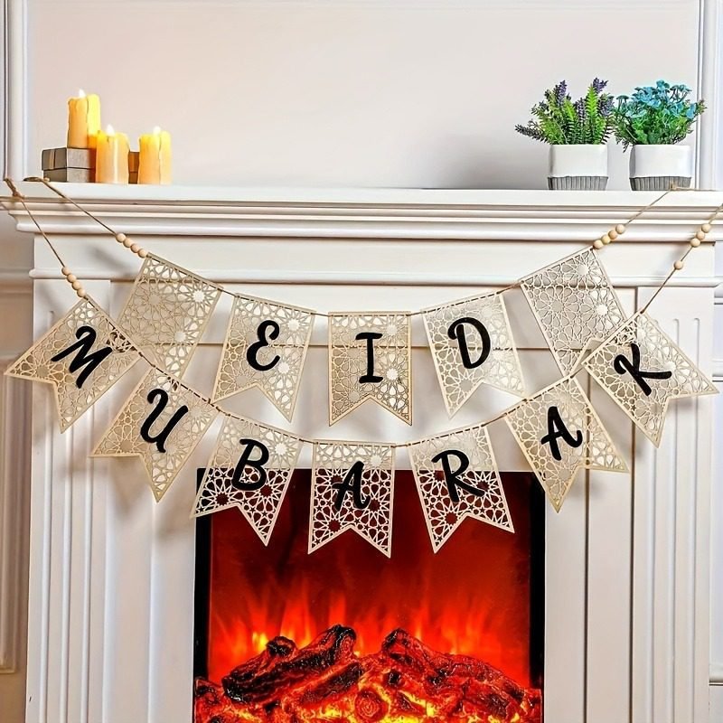 Wooden Eid Mubarak banner garland