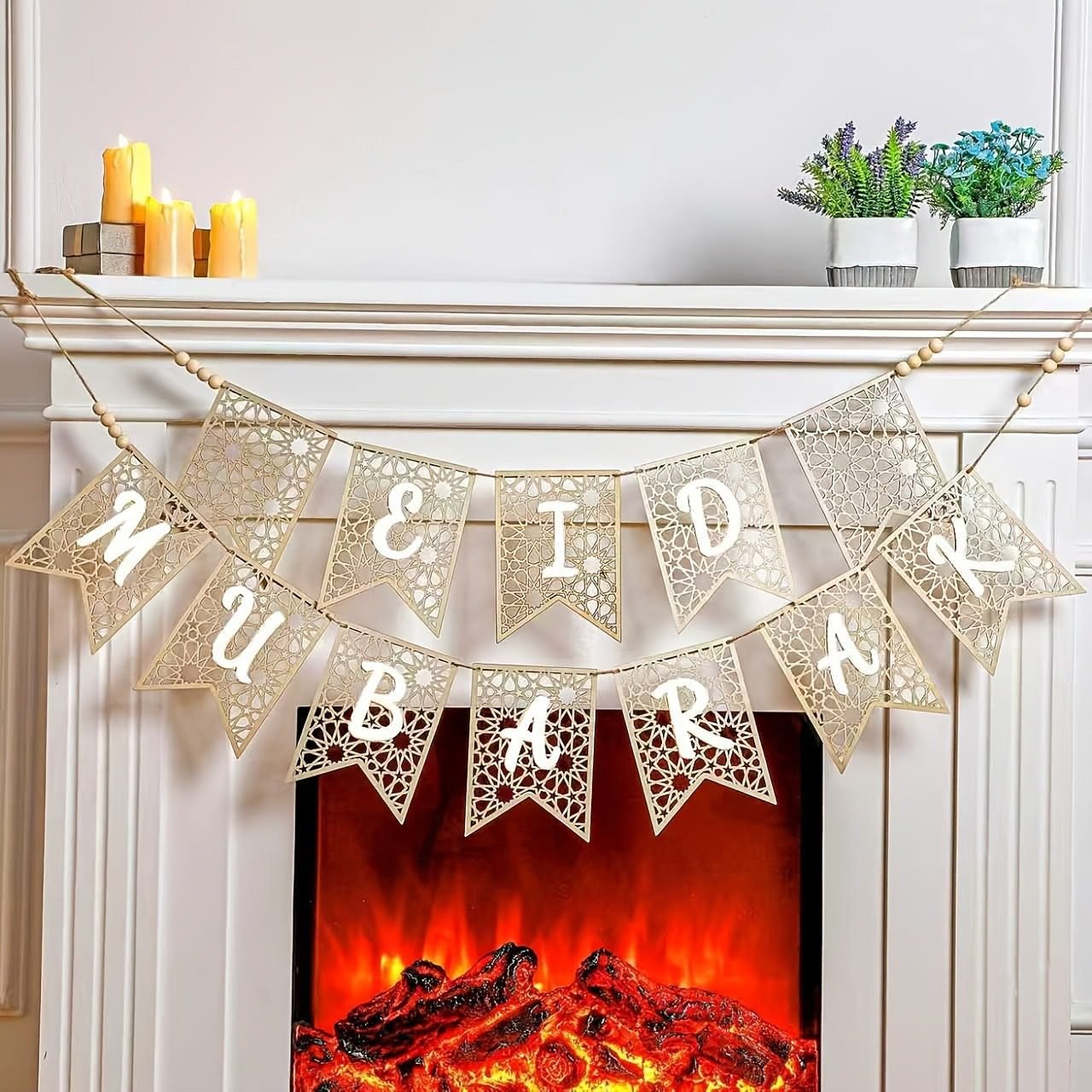 Wooden Eid Mubarak banner garland