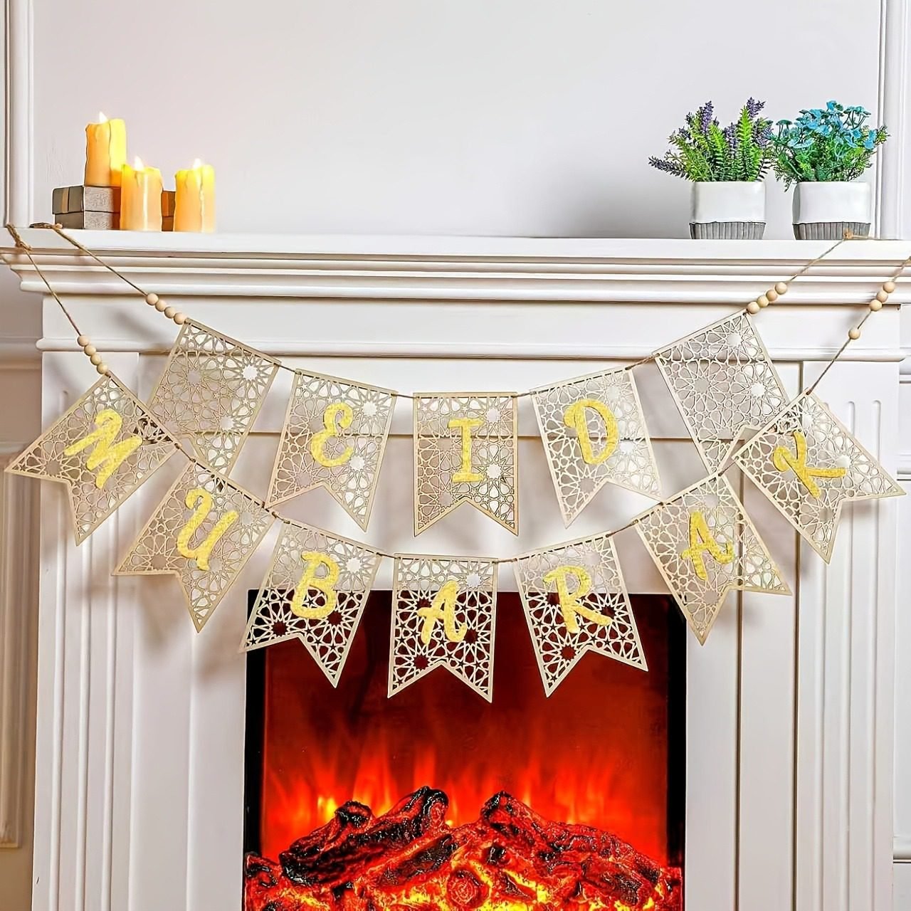 Wooden Eid Mubarak banner garland