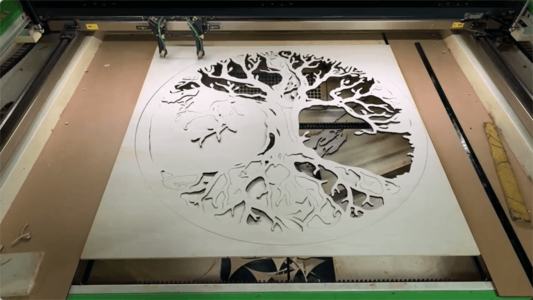 Laser cutting machine processing custom wooden crafts in Jinling Craft factory