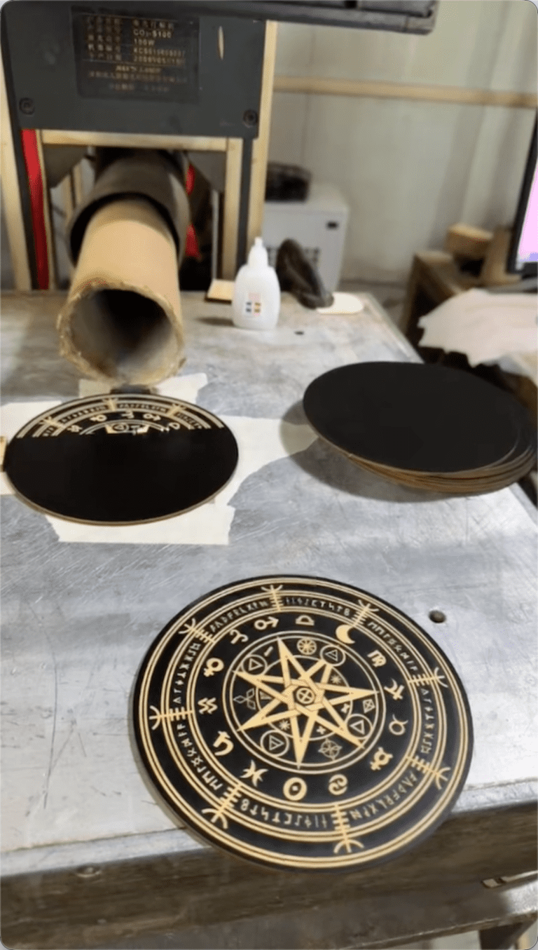 Laser engraving machine processing custom wooden crafts in Jinling Craft factory