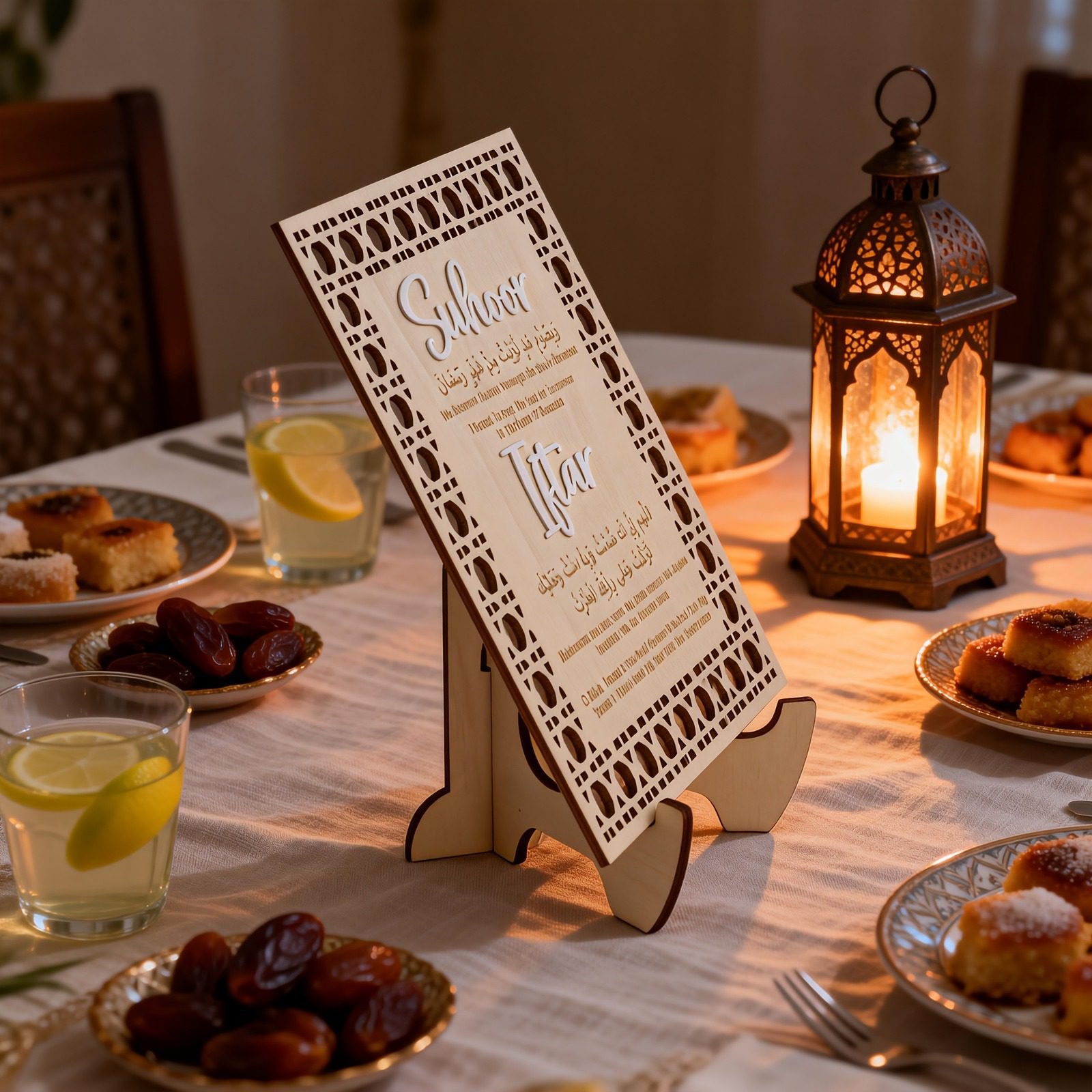Suhoor and Iftar Dua wooden Ramadan prayer sign
