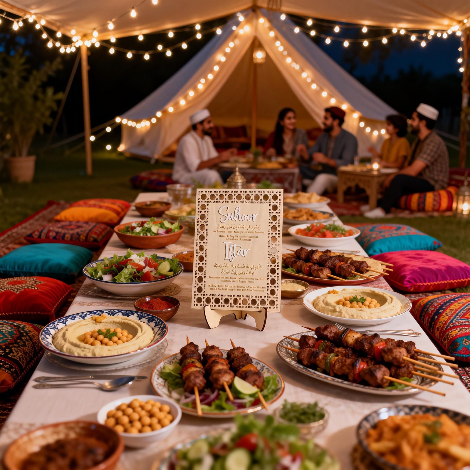 Islamic geometric wooden table sign for Ramadan decor