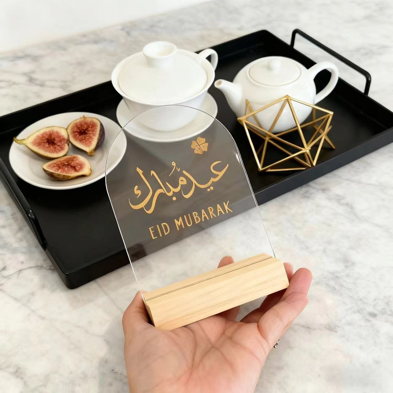 Arabic calligraphy Ramadan acrylic sign with wood base