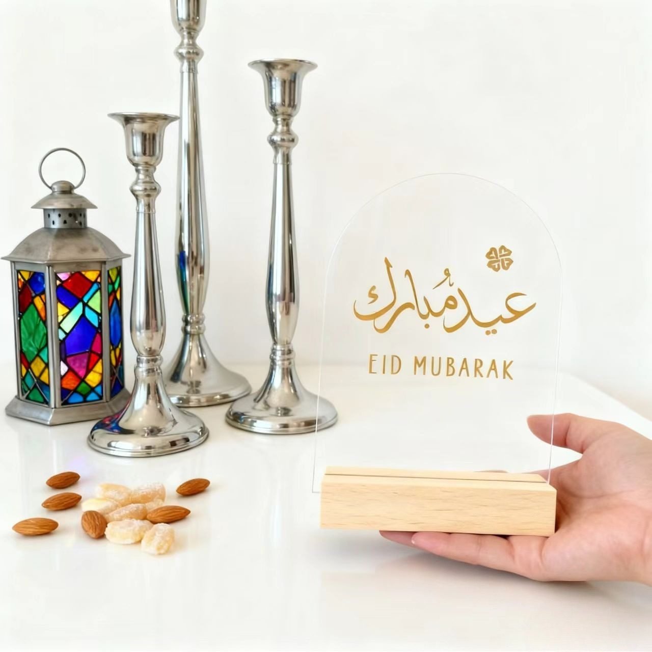 OEM Ramadan acrylic table decor for Islamic gift brands from wooden crafts factory