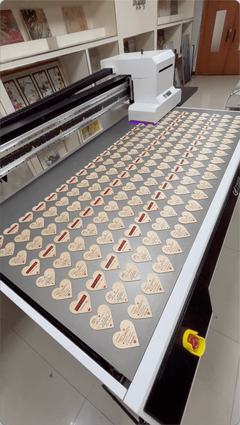 UV printing machine processing custom wooden crafts in Jinling Craft factory