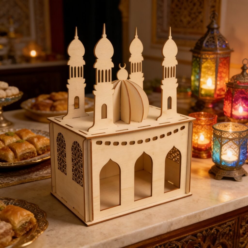 Wooden mosque table decoration for Ramadan and Eid