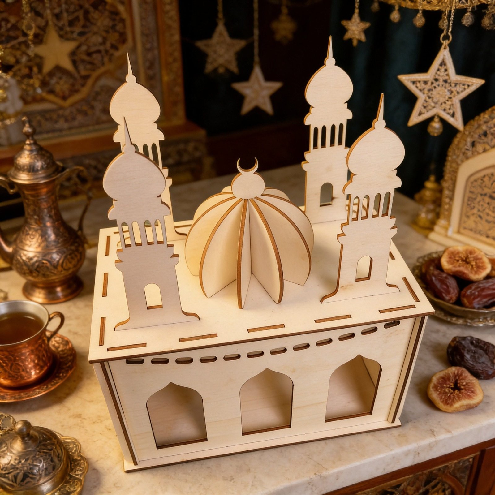 Wooden mosque table decoration for Ramadan and Eid