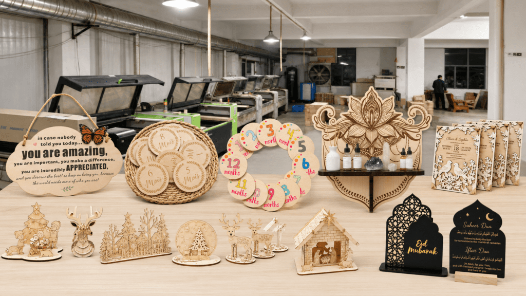 Custom wooden crafts manufacturer in China with laser cut wooden products