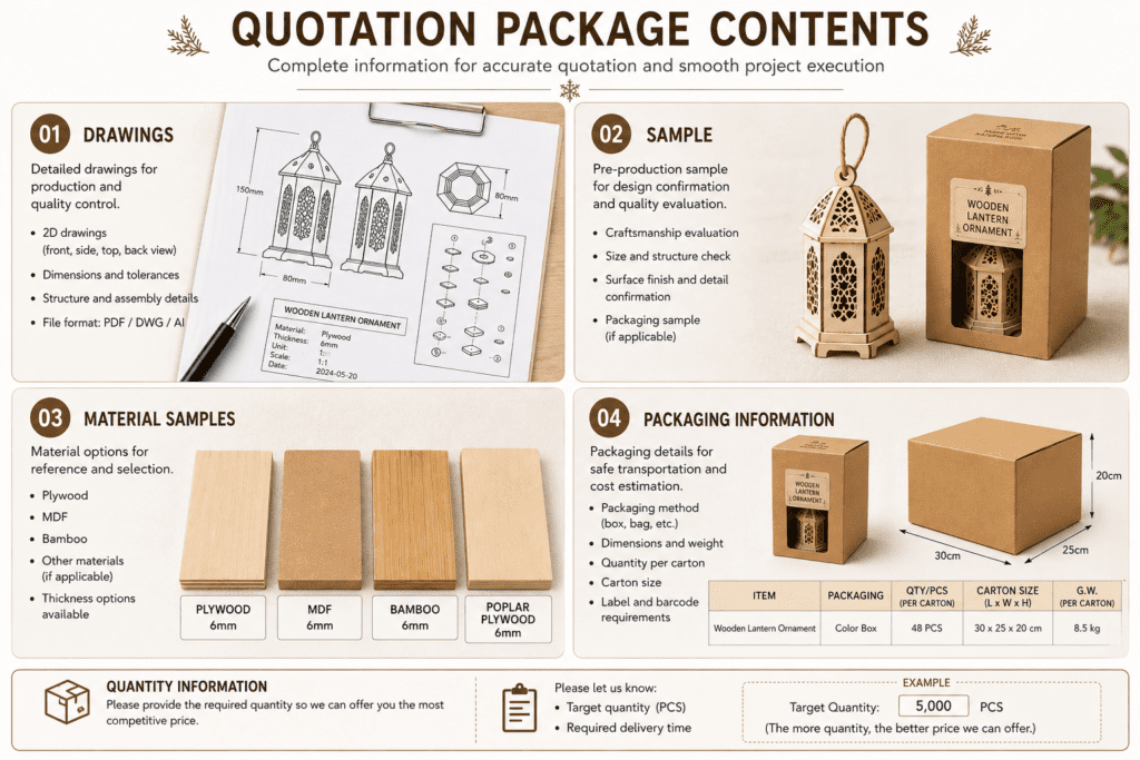 custom wooden craft quote checklist for OEM buyers