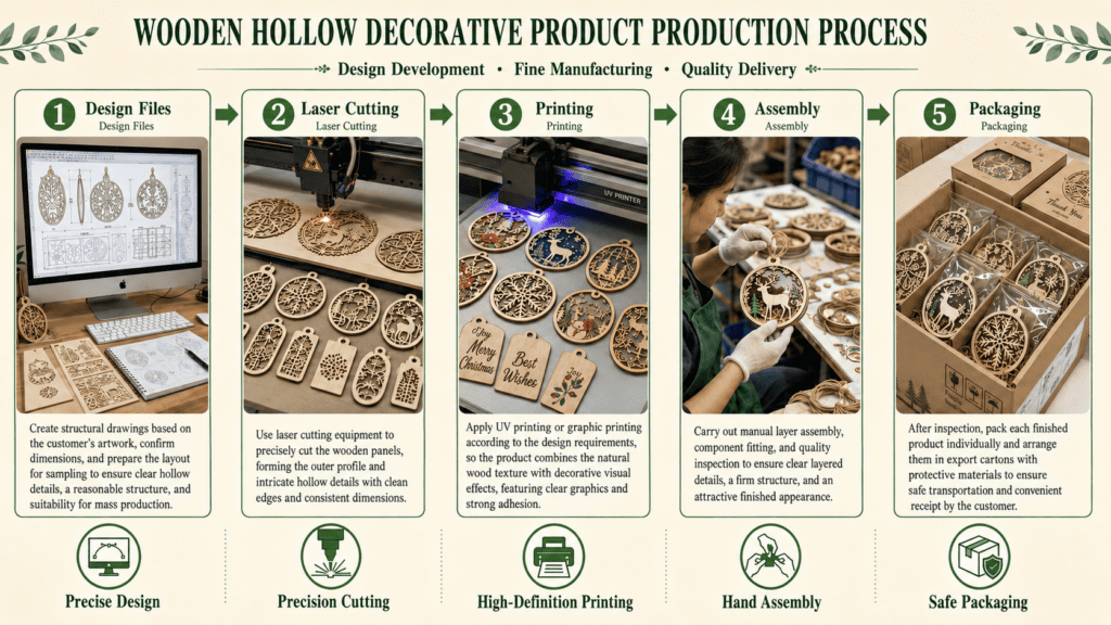 Custom wooden craft production lead time from laser cutting to packaging