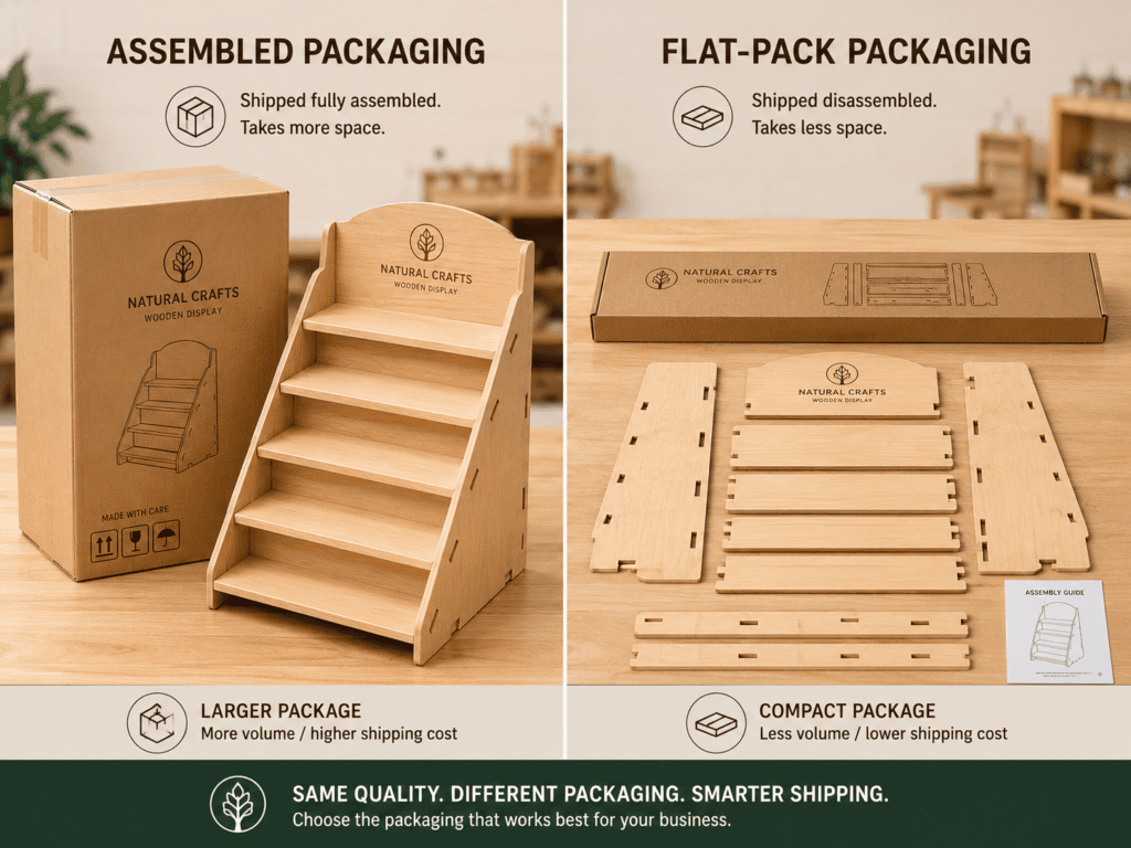 Flat pack versus assembled packaging for wooden product shipping