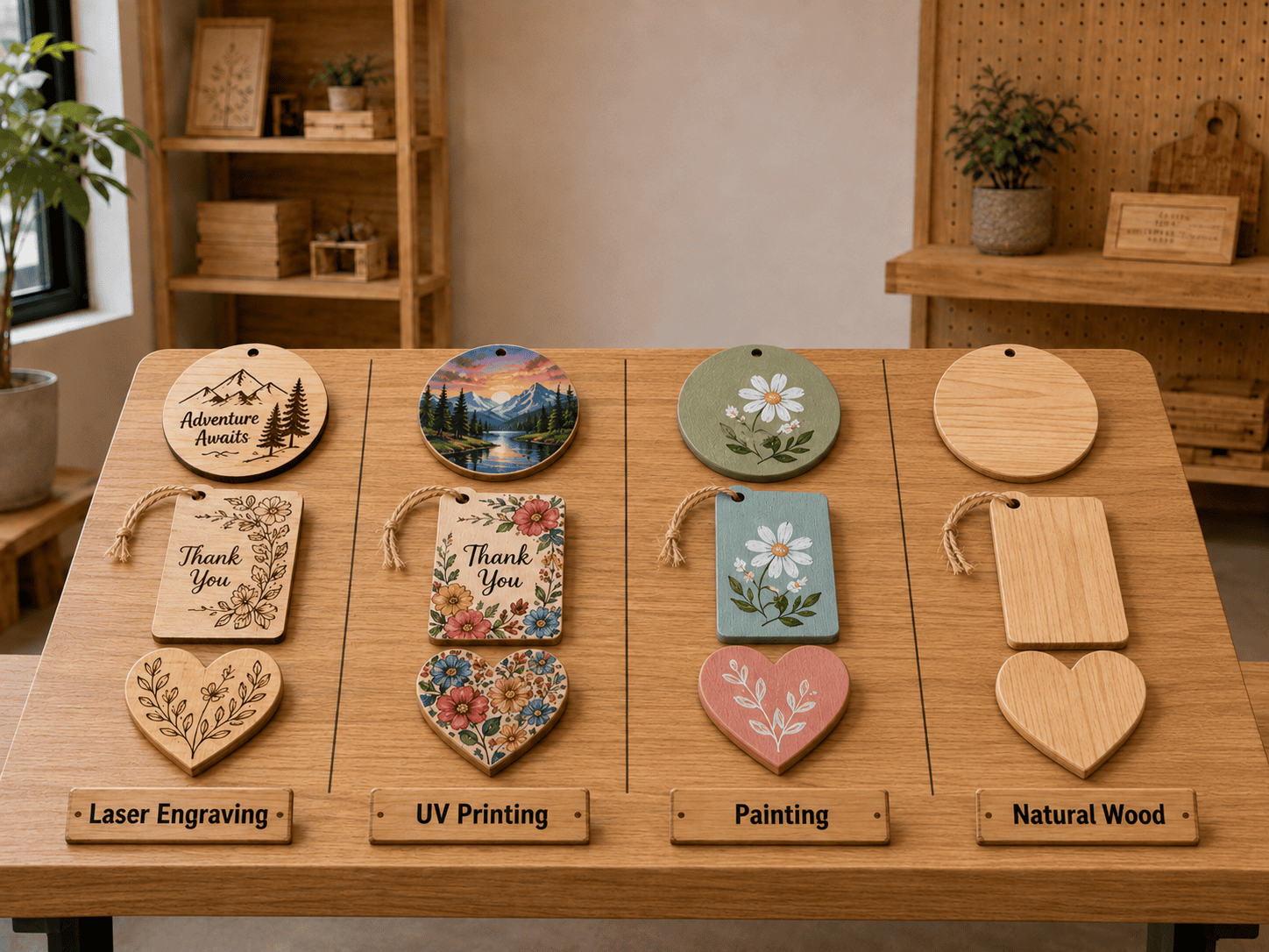 Laser engraving UV printing and finishing options for wooden crafts